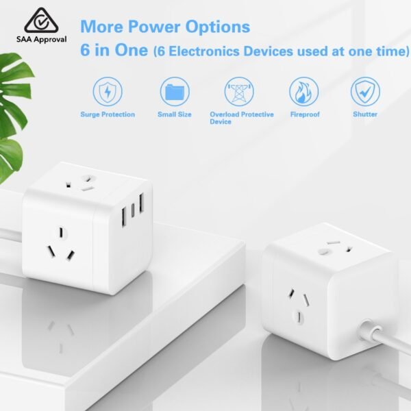 SATYAmarket 6 in 1 Cube Power Board with USB Charging Outlets