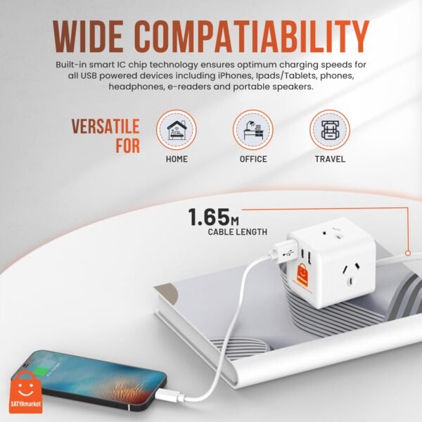 SATYAmarket 6 in 1 Cube Power Board with USB Charging Outlets