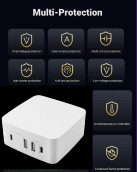 SATYAmarket 65W 4 port Charging Station USB A and C Ports.