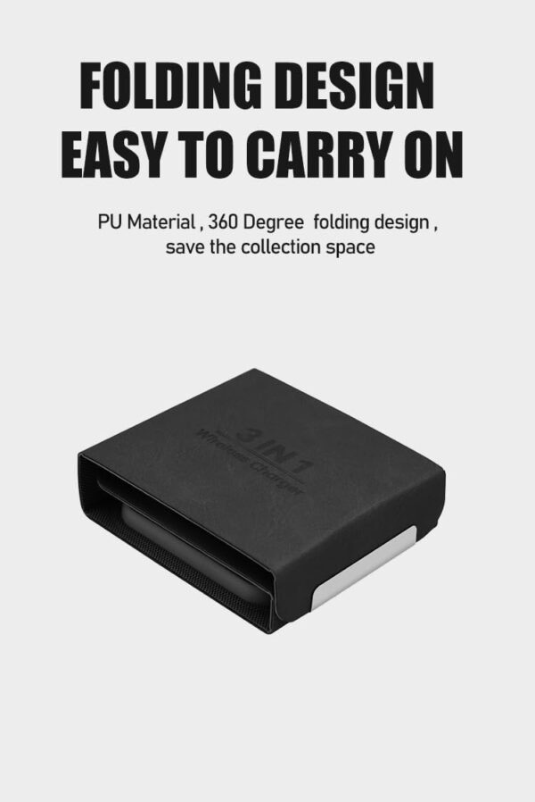 3 in 1 W-127 Wireless Fast Charging Station,15W Foldable Wireless Charger Pad Mat for Apple watch all series Iphone And Airpods, Android Smartwatch Portable charger, Strong Magnetic Attraction (Black) 3