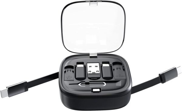 SATYAmarket Multifunctional 8 in 1 Storage Set Box with 60W Fast Charging Cable -1M, Lighting Adapter, USB-A and Type-C to Type C/Micro/Lighting, Data Transfer, Sim/Card Storage, Phone Holder 6