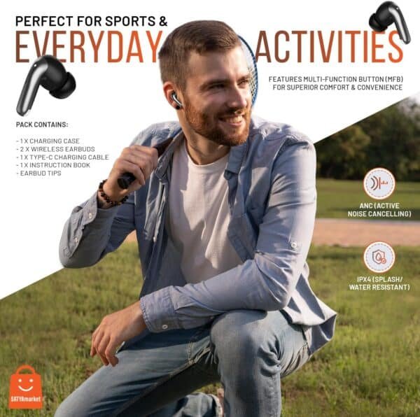 SATYAmarket True Wireless Earbuds | TWS | Bluetooth V5.3 | Latest HiFi Stereo Model, Works with iPhone, Android, and Bluetooth Devices - Black 4