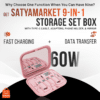 Image 2 SATYAmarket 9-in-1 Multifunctional Storage Box with Type-C Cable, Adapters, Phone Holder, and Mirror – Pink