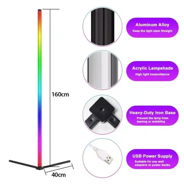 SATYAmarket LED Floor Lamp, Smart RGB Corner Light with App and Remote Control 3