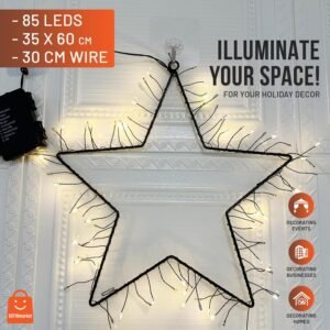 Satyamarket Christmas Star Light with 8 Modes – 85 LEDs, Warm Light, Metal Star, Battery Operated for Indoor and Outdoor Decor
