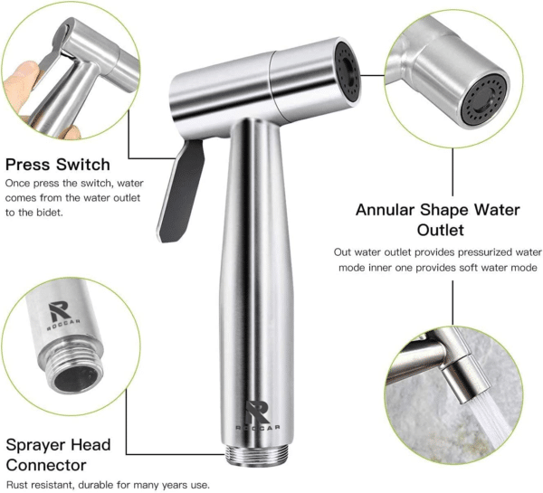 Handheld Bidet Sprayer for Toilet, Spray Attachment with Hose for Feminine Wash, Baby Cloth Diaper Washer, Stainless Steel Cleaner and Shower Sprayer for Pet, Bathroom or Toilet