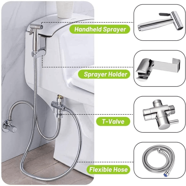 Handheld Bidet Sprayer for Toilet, Spray Attachment with Hose for Feminine Wash, Baby Cloth Diaper Washer, Stainless Steel Cleaner and Shower Sprayer for Pet, Bathroom or Toilet