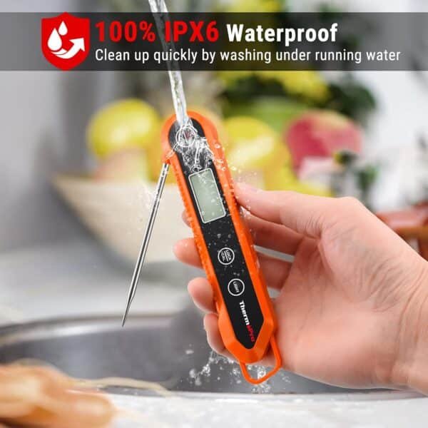 Digital Stainless Steel Instant Red Meat Thermometer – Waterproof, Backlight and Calibration Features. For BBQ, Baking, Frying, and Baby Milk