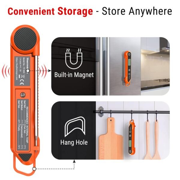 Digital Stainless Steel Instant Red Meat Thermometer – Waterproof, Backlight and Calibration Features. For BBQ, Baking, Frying, and Baby Milk