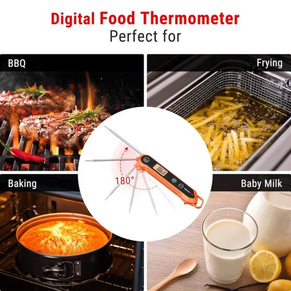 Digital Stainless Steel Instant Red Meat Thermometer – Waterproof, Backlight and Calibration Features. For BBQ, Baking, Frying, and Baby Milk