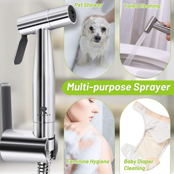 Handheld Bidet Sprayer for Toilet, Spray Attachment with Hose for Feminine Wash, Baby Cloth Diaper Washer, Stainless Steel Cleaner and Shower Sprayer for Pet, Bathroom or Toilet