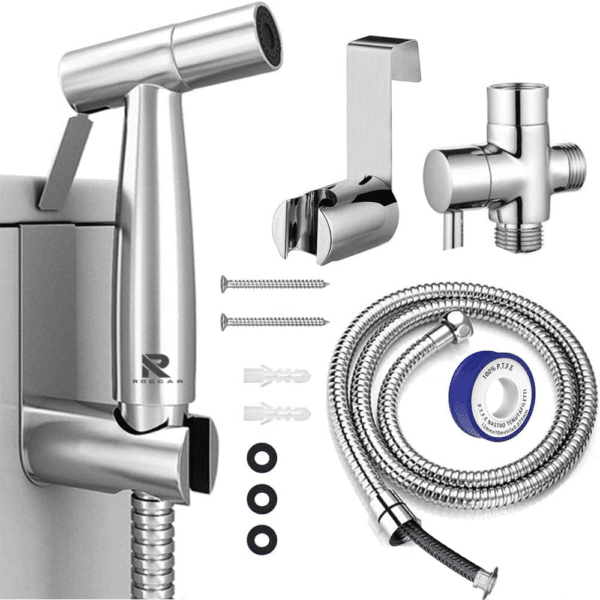 Handheld Bidet Sprayer for Toilet, Spray Attachment with Hose for Feminine Wash, Baby Cloth Diaper Washer, Stainless Steel Cleaner and Shower Sprayer for Pet, Bathroom or Toilet