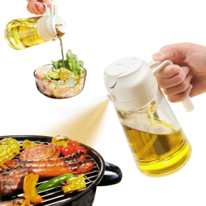 Oil Sprayer for Cooking, 2 in 1 Olive Oil Dispenser Bottle for Kitchen, 16Oz/470Ml Glass Oil Bottle with Premium Nozzle, Food-Grade Oil Mister for Air Fryer, Salad, Frying, BBQ