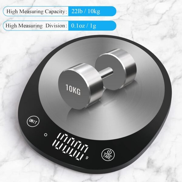 10Kg Digital Kitchen Scales in 1G, High Precision Assured by Food Scale Professional Factory since 2001, Kitchen Scale for Cooking and Baking, LED, 3*AAA Included, Black