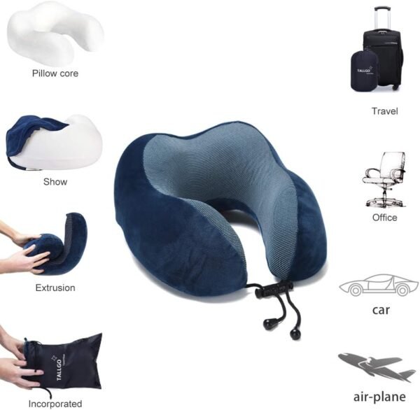 Travel Pillow, Best Memory Foam Neck Head Support Soft Pillow for Sleeping Rest