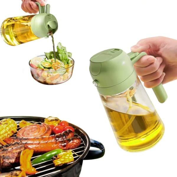 Oil Sprayer for Cooking, 2 in 1 Olive Oil Dispenser Bottle for Kitchen, 16Oz/470Ml Glass Oil Bottle with Premium Nozzle, Food-Grade Oil Mister for Air Fryer, Salad, Frying, BBQ (White)