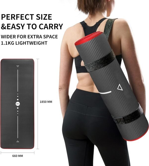 Yoga Mat Eco Friendly NBR All-Purpose 10Mm Thick Non-Slip Exercise Mat High Density Anti-Tear Pilates Mat with Carrying Strap for Yoga Pilates and Gymnastics