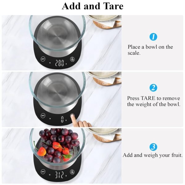 10Kg Digital Kitchen Scales in 1G, High Precision Assured by Food Scale Professional Factory since 2001, Kitchen Scale for Cooking and Baking, LED, 3*AAA Included, Black
