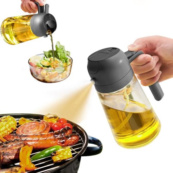 Oil Sprayer for Cooking, 2 in 1 Olive Oil Dispenser Bottle for Kitchen, 16Oz/470Ml Glass Oil Bottle with Premium Nozzle, Food-Grade Oil Mister for Air Fryer, Salad, Frying, BBQ