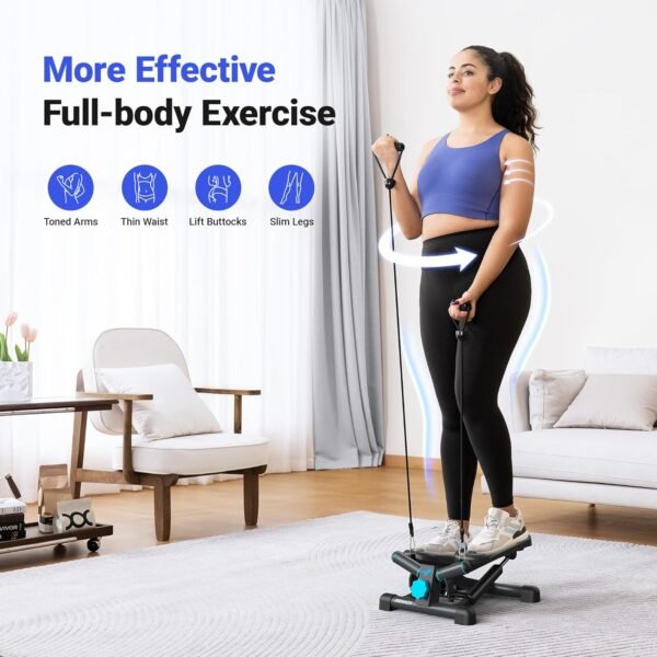 Mini Stepper for Exercise, Twist Stair Stepper 330LBS Capacity, Stepper Exercise Equipment with Resistance Bands for Full Body Workout at Home