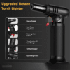 eadd1220585822a9fc2ba0f9771a2c63.png Refillable Butane Torch with Fuel Gauge, Safety Lock & Adjustable Flame – Perfect for Culinary Use including Desserts and Creme Brulee.