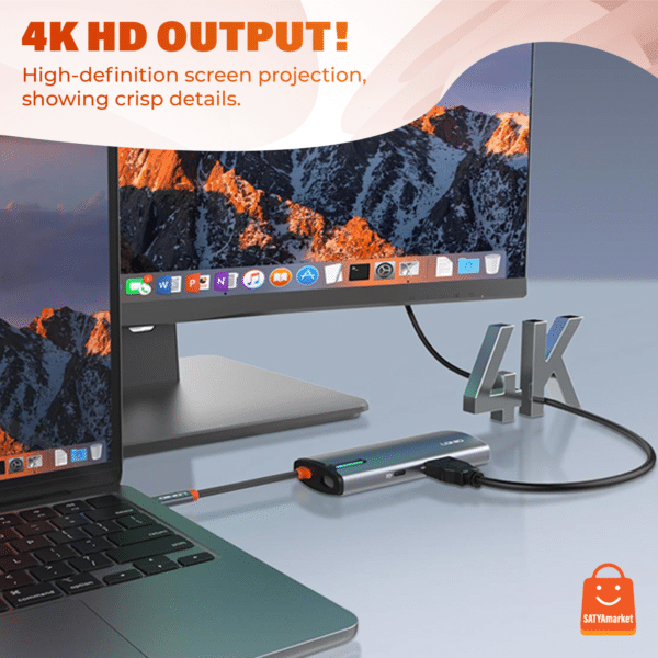 LDNIO DS-16H 6-in-1 USB-C Hub Docking Station – Type-C to HDMI 4K, PD 100W, USB 3.0 x3, RJ45 Ethernet