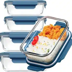 Glass Food Storage Containers 5 Pack,Three Sizes Glass Meal Prep Containers
