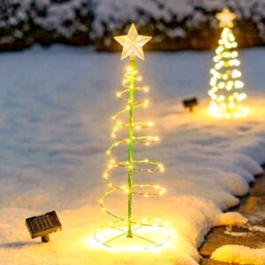 2 Pack Outdoor Solar Spiral Christmas Trees with LED Lights, 36" Outdoor Light up Xmas Pathway Markers with Stake, Waterproof & Auto On/Off for Patio Yard Walkway Christmas Decor (Warm Light)
