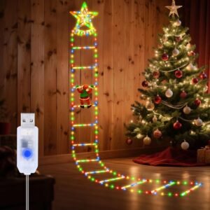 2.7M Christmas Decorative Ladder Lights with Santa Claus, 8 Light Modes LED Christmas Lights, Xmas Decoration Light for Indoor Outdoor Window Garden Wall Xmas Tree Decor- Multicolor