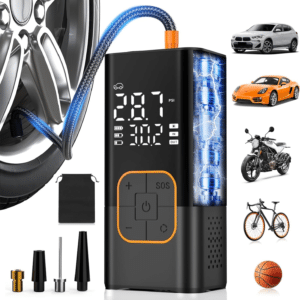 Cordless Tyre Inflator Air Compressor, Electric Bike Pump & Car Tyre Pump with Digital Pressure Gauge 150 PSI, Dual Values Display, LED Light, Portable Tyre Inflator for Car/Bicycle/Motocycle/Ball
