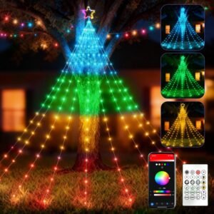 Smart Christmas Lights Outdoor with RGB, 5M/16.4Ft Christmas Hanging Waterfall String Lights, App Control DIY Custom Display Lightshow for Christmas Party Halloween New Year Decor