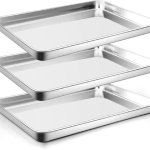 Large Baking Tray Set of 3, Stainless Steel Baking Tray, Rectangular 40 X 30 X 2.5 Cm, Healthy and Durable, Easy to Clean, Mirror Polished
