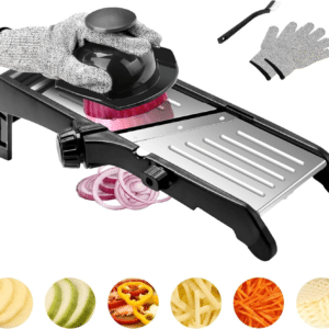 Multi Purpose Adjustable Handheld Mandoline Slicer for Kitchen, Stainless Steel Onion Cabbage Potato Vegetable Food Slicer with Cut-Resistant Gloves