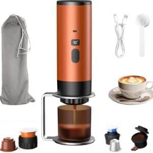 Portable Espresso Machine, USB Rechargeable Cordless Small Travel Coffee Maker, 18Bar Self Heating Espresso Coffee Machine, Compatible with NS Capsules & Ground Coffee for Car, Office, Camping, Hiking