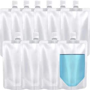 10PCS 250Ml Reusable Travel Drink Pouches - Leakproof Plastic Hip Flask with Screw Cap, Alcohol Juice Travel Plastic Flasks Bags, Foldable for Festivals, Events, Camping, Hiking (Straight Spout)
