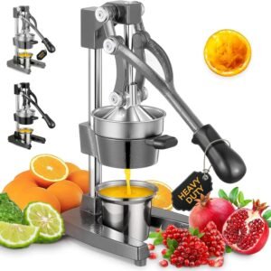 Cast Iron Juicer, Heavy-Duty Manual Orange Juicer Machines with Labor-Saving Lever, 385Ml Stainless Steel Cup, 4 Non-Slip Feet, Juicer Manual for Lemon, Pomegranate, Grapefruit, Grapes (Grey)