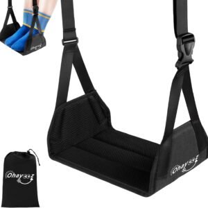 Airplane Foot Hammock, No Collapse Foot Rest for Plane Travel with Extended Adjustment Strap, Portable Desk Foot Hammock with Thickened Foam, Foot Sling Travel Essentials to Relax Your Feet