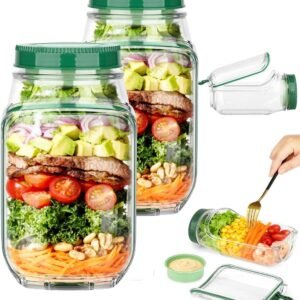 Salad Jar Salad Pod,Salad Mason Jars with Side Open,Portable Leakproof Salad Container