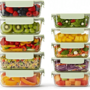 10-Pack Glass Food Storage Containers with Lids, Glass Meal Prep Containers with Snap Locking Lids, Airtight Lunch Containers, BPA Free & Leak Proof, Green