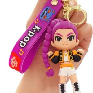 K-POP Anime Character Keychain, Purple Braided Hair Figure with Silicone Strap, Bag Charm, Collectible Fan Merchandise