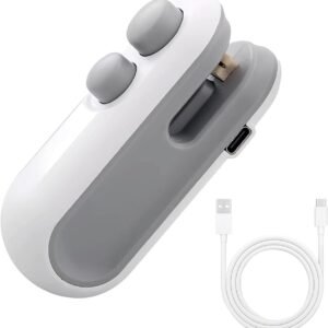 Mini Bag Sealer with Cutter & Magnet, Rechargeable Handheld Snack Sealer for Food Storage, Plastic Heat Sealing Machine for Freshness, Portable Chip Bag Sealer and Cutter (White)