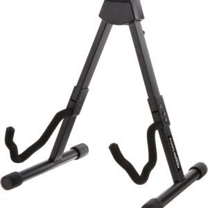 Adjustable Guitar Folding A-Shape Frame Stand for Acoustic and Electric Guitars with Non-Slip Rubber and Soft Foam Arms, Fully Assembled, Black