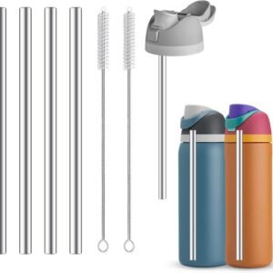 4Pcs Replacement Stainless Steel Straws Compatible with Owala Water Bottle 24Oz 32Oz Reusable Straws with 2 Cleaning Brushes Metal Straw Replacement Compatible with Owala Freesip (21Cm for 24-32Oz)