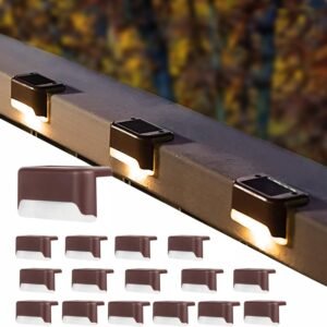16 Pack Solar Fence Lights Outdoor, Solar Garden Lights Outdoor Waterproof Fence Light for Deck, Stairs, Step, Fence, Yard, Patio, Backyard, Pathway,Driveway (Warm White)