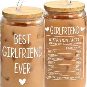 Valentines Day Gifts Her Girlfriend, Birthday Christmas, 16Oz Glass Cup with Bamboo Lid
