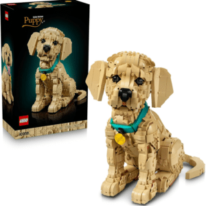 ® Icons Golden Retriever Puppy 11384 Posable Animal Figure - Home Decor Building Set for Adults Collectable Model Building Kit for Dog Lovers Golden Retriever Treat for Birthdays