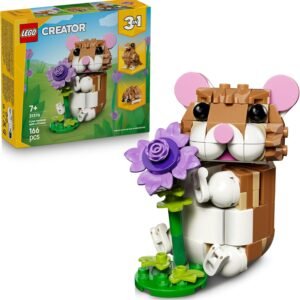 ® Creator 3 in 1 Cute Hamster with a Flower 31376 Building Toy with 3 Build Options, Hamster, Hedgehog or Eagle - Animal Figures for Girls and Boys Aged 7+ - Creative Small Toy for Kids