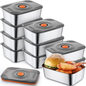 10 Sets of Sealed Stainless Steel Food Containers with Lids, Metal Pickled Snack Containers, Lunch, Leftovers, Dishwasher, and Refrigerator Safety Boxes 34Oz(1000Ml)