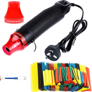 Mini Heat Gun, Heat Shrink Tubing Kit, 300W 220V Portable Epoxy Resin Hot Air Gun with 85CM Power Cord for DIY Embossing Drying Paint Crafts + 164 Pcs Heat Shrink Wrap Tube 2:1 (Black)