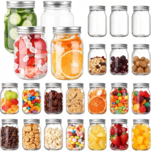 24 Pack Wide Mouth Mason Jars 16 Oz with Airtight Lids - 500Ml Glass Canning Jars for Food Preservation, Spices, Jam, Wedding Favors Bulk, Honey, Pickling, Storage